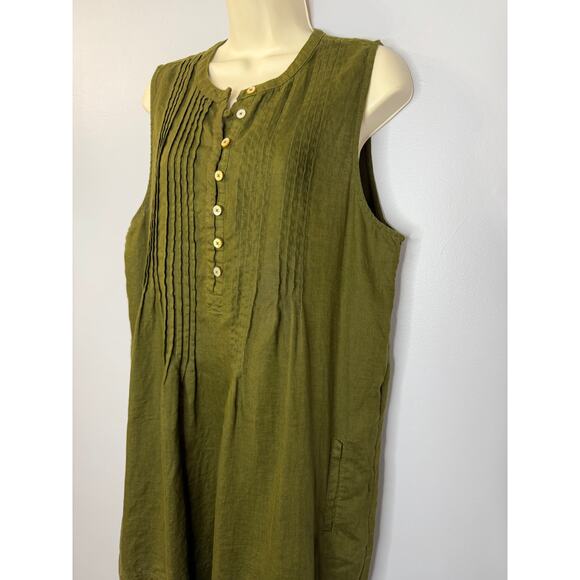 Quince European Linen Sleeveless Swing Mini Dress Martini Olive Sz L - Picture 8 of 11